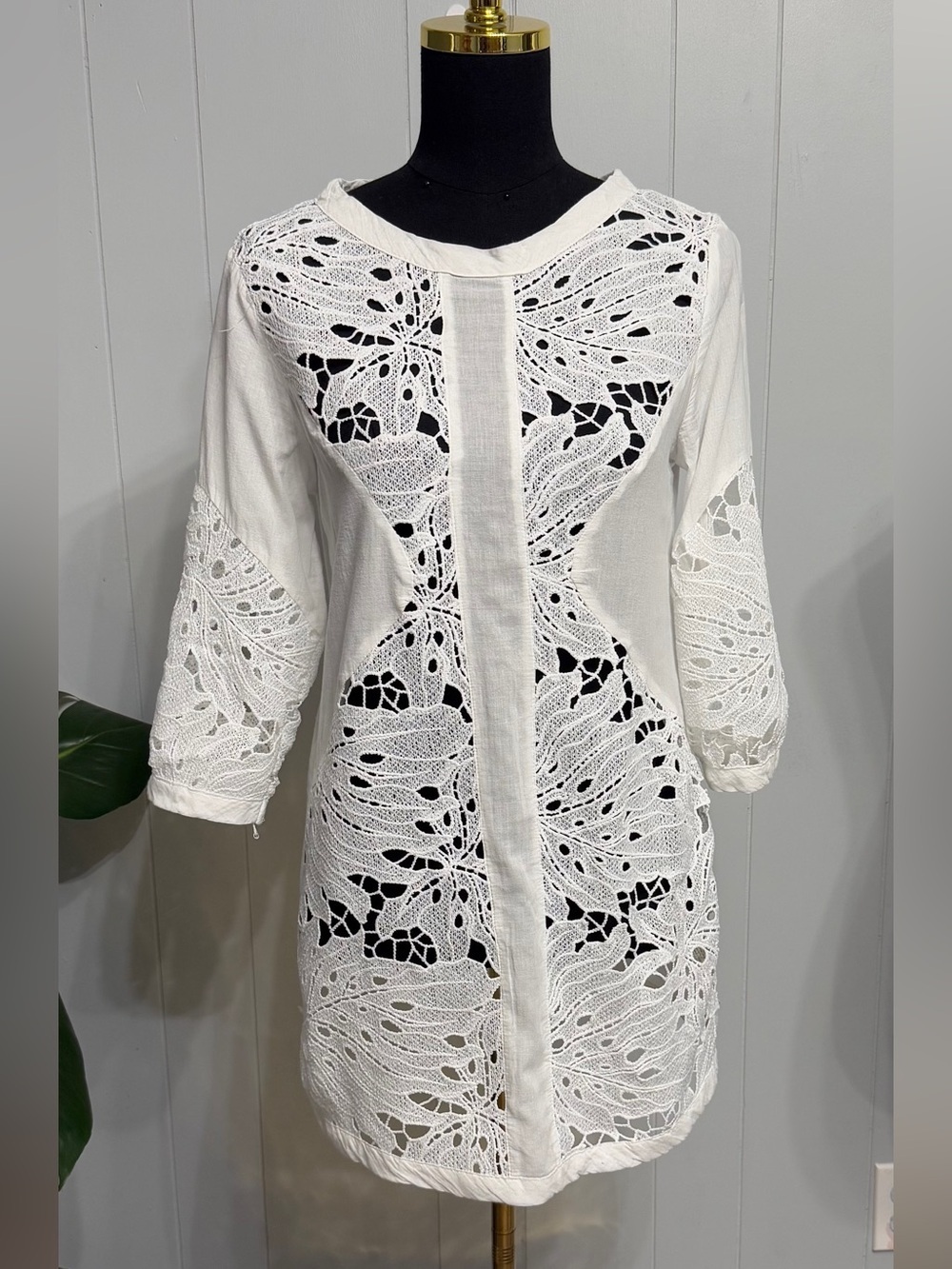 #17)  White Crochet Lace Dress with buttons back